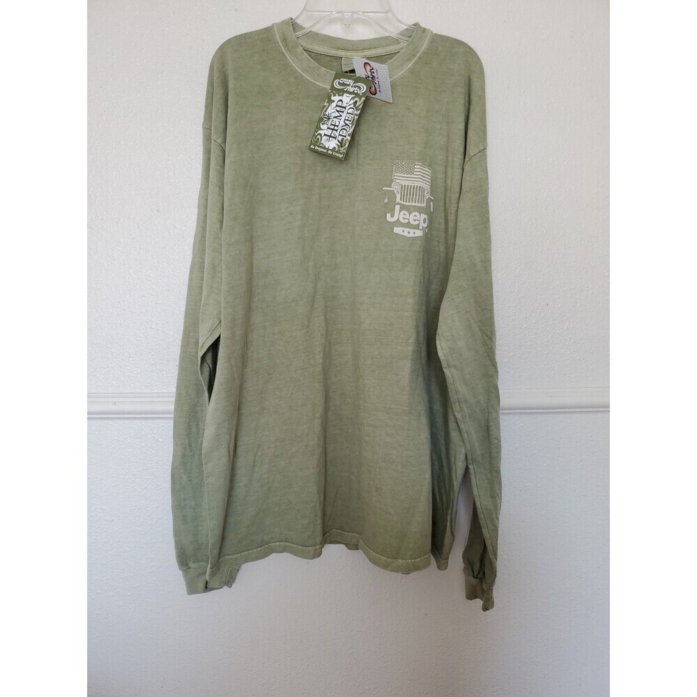 Crazy Shirts Hemp Dyed Jeep Shirt Long Sleeves Mens Sz L Green Front Back Print - Picture 6 of 16